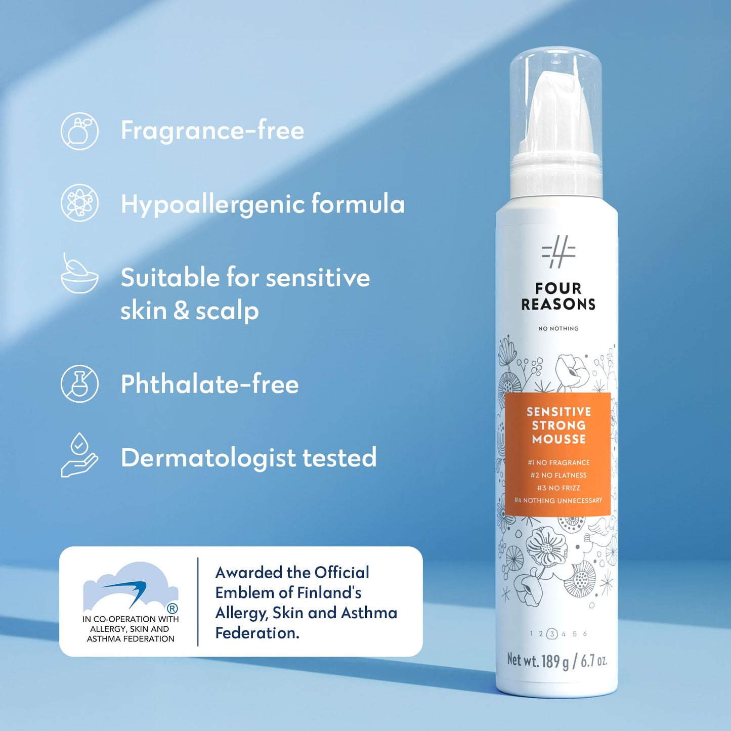 No nothing Very Sensitive Strong Hair Mousse - Volumizing Mousse - Fragrance Free, Hypoallergenic, Paraben Free, Alcohol Free, Unscented - Gluten Free, Soy Free - 6.8 oz