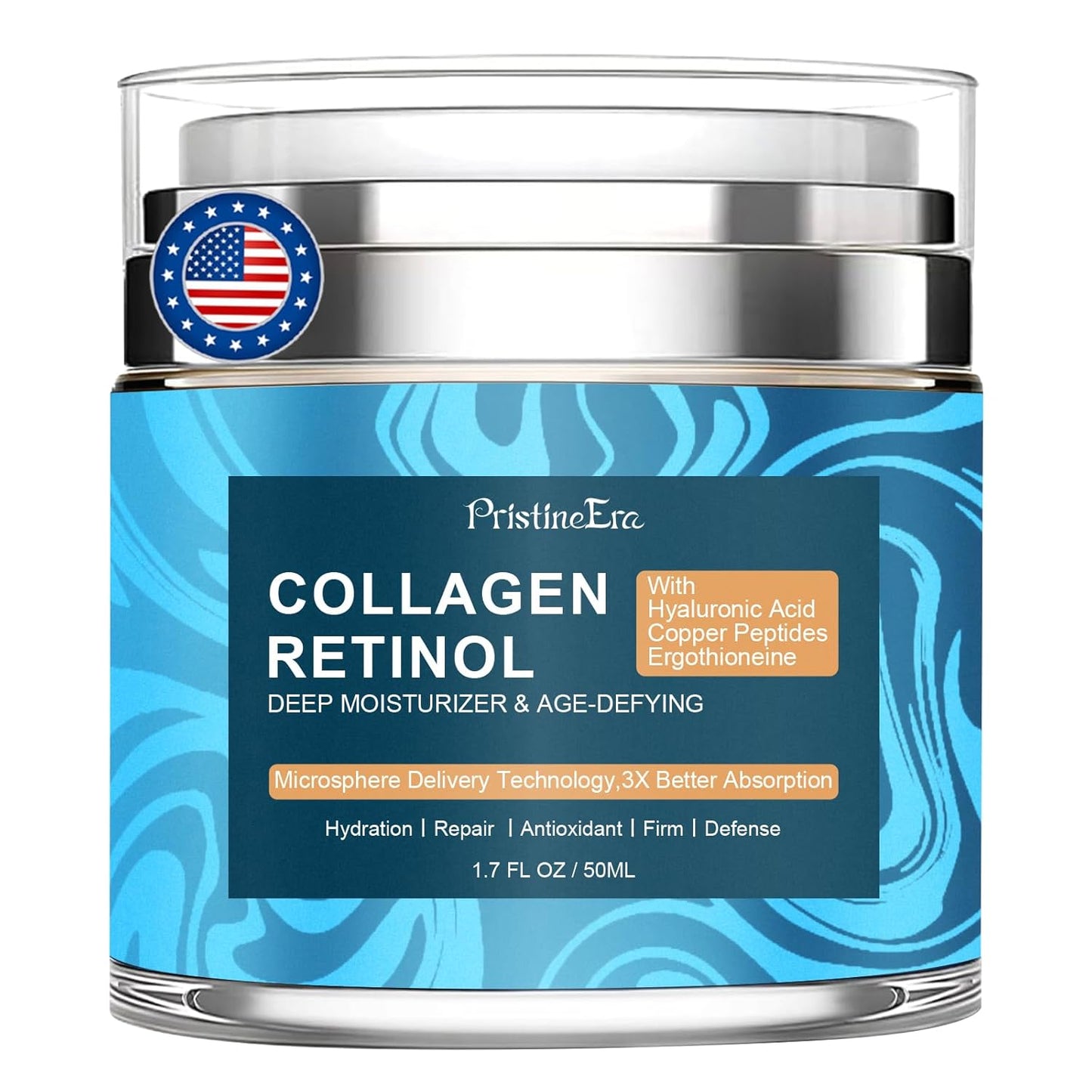 Retinol Collagen Face Moisturizer - Anti-Aging Cream with Hyaluronic Acid | Firming & Hydrating for All Skin Types, 1.7 fl oz