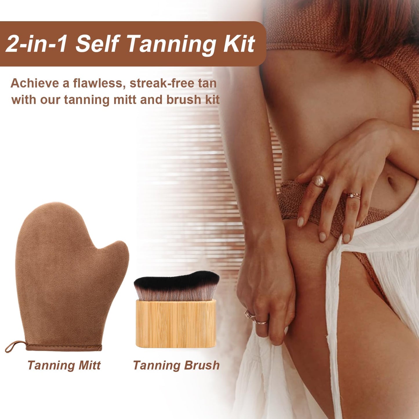2 in 1 Streak-Free Tanning Mitt Set, Self Tanner Mitt, Tanning Brush
