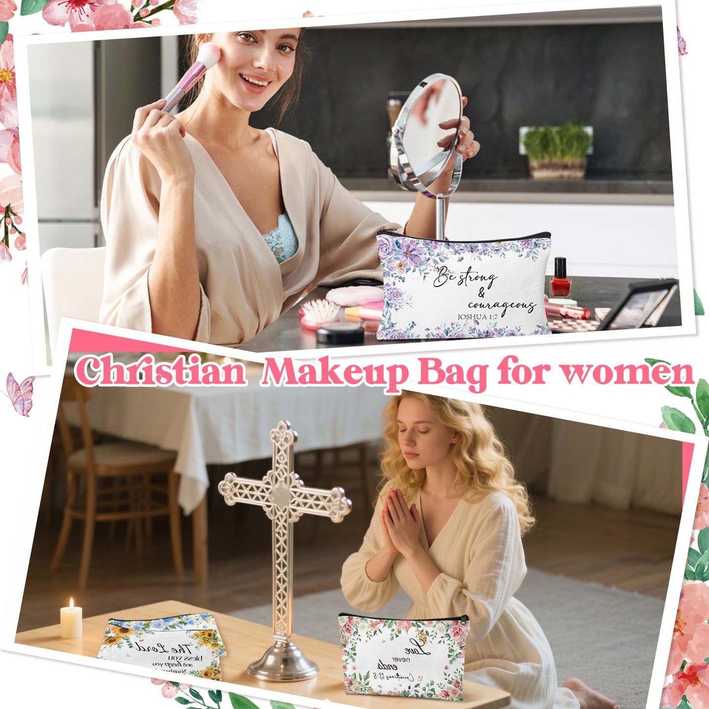 30Pcs Christmas Makeup Bags Canvas Cosmetic Bags with Zipper Portable Santa Gnomes Snowman Xmas Canvas Gift Bag Goodie Bag Travel Toiletry Pouch for Women Holiday Present Xmas Party Gift