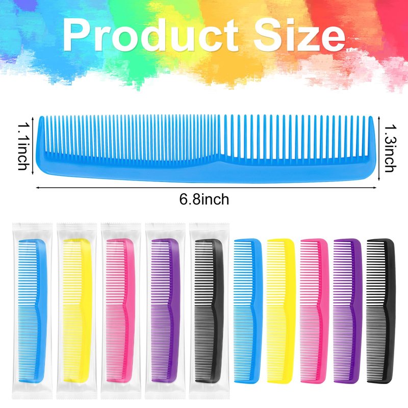 200pcs Plastic Colorful Combs in Bulk, Individually Wrapped, Double Tooth Hair Pocket Comb, for Homeless, Charity, Hotel, Travel, Airbnb, Home, Shelter