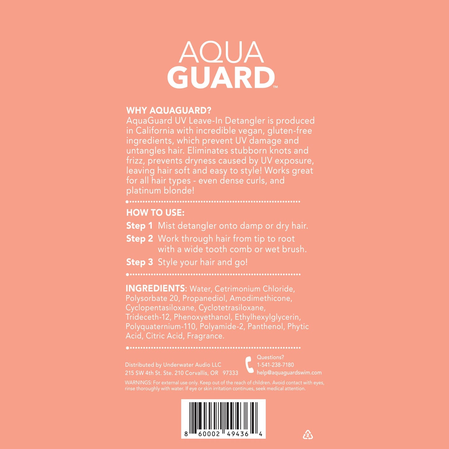 AQUA GUARD After-Swim UV Leave-In Detangler – Quick & Easy Detangling After Every Swim – Paraben & Gluten Free, Vegan, Color Safe