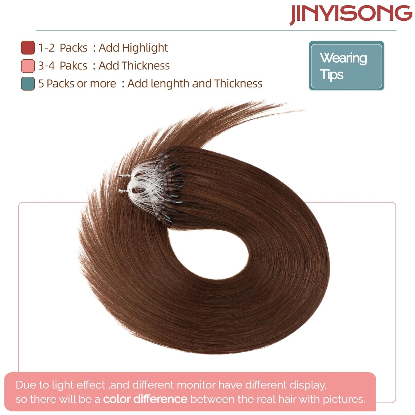 Microlink Hair Extensions Human Hair Brown Bead Hair Micro Beads Hair Extensions 16" Remy Hair Extension 50g #4 Micro Loop Hair Extension for Women