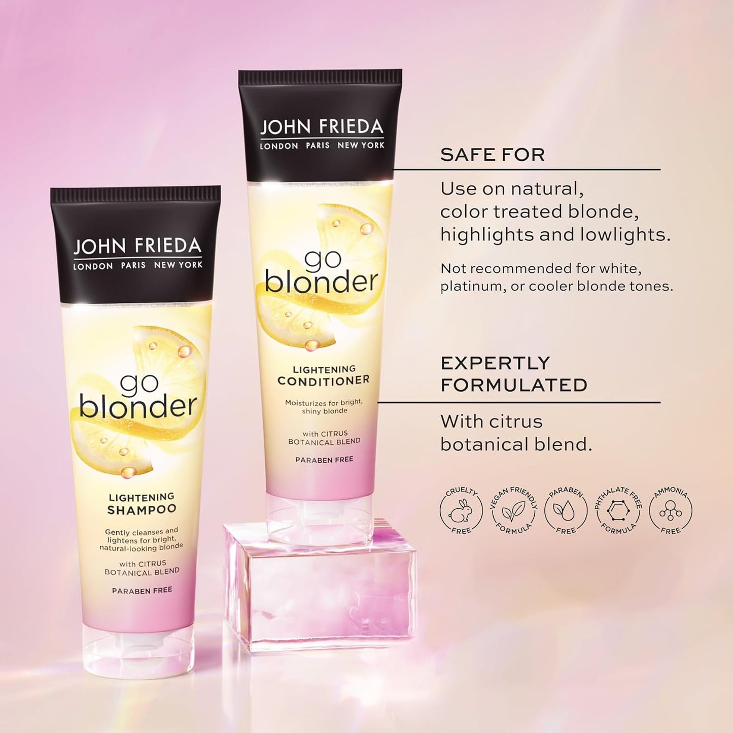 John Frieda Go Blonder Shampoo & Conditioner Set - Lightens Blonde Hair Gradually | Paraben-Free, 8.3 oz, 2-Pack