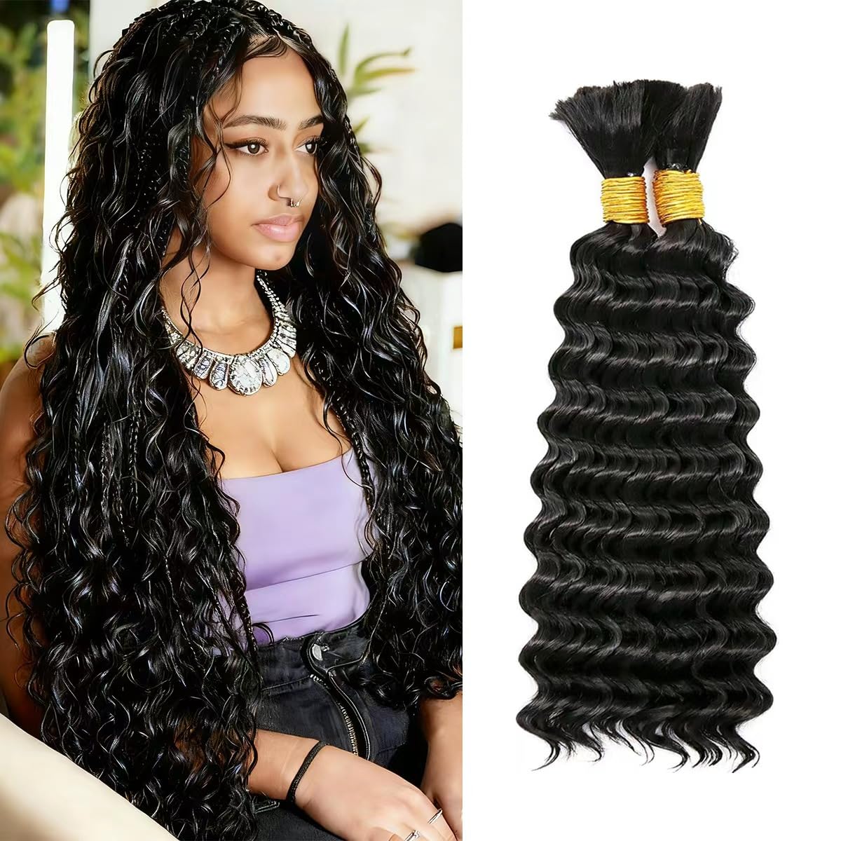 Human Braiding Hair for Boho Braids 18 Inch Deep Wave Bulk Human Hair for Braiding 100% Unprocessed Brazilian Virgin Hair Bulk No Weft for Knotless Bohemian Braids Wet and Wavy