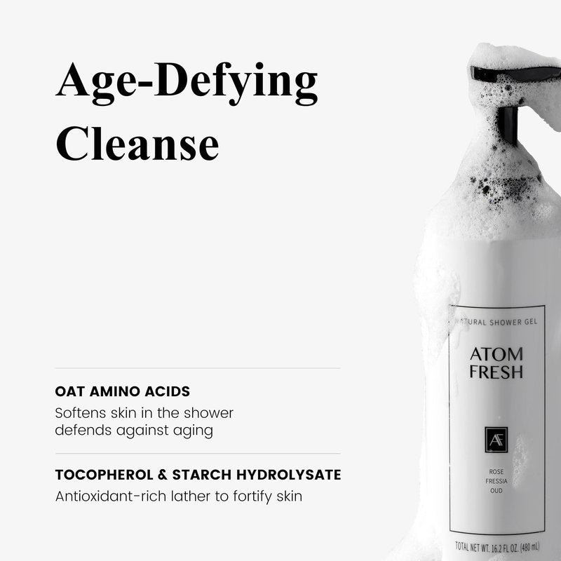 Atom Fresh Sulfate Free Body Wash for Sensitive Skin, Rose Fressia Oud Scented Natural Body Shower - Moisturizing Shower Gel & Gentle Cleanser for Women's Body Care, 16.2 oz Luxury Beauty Products