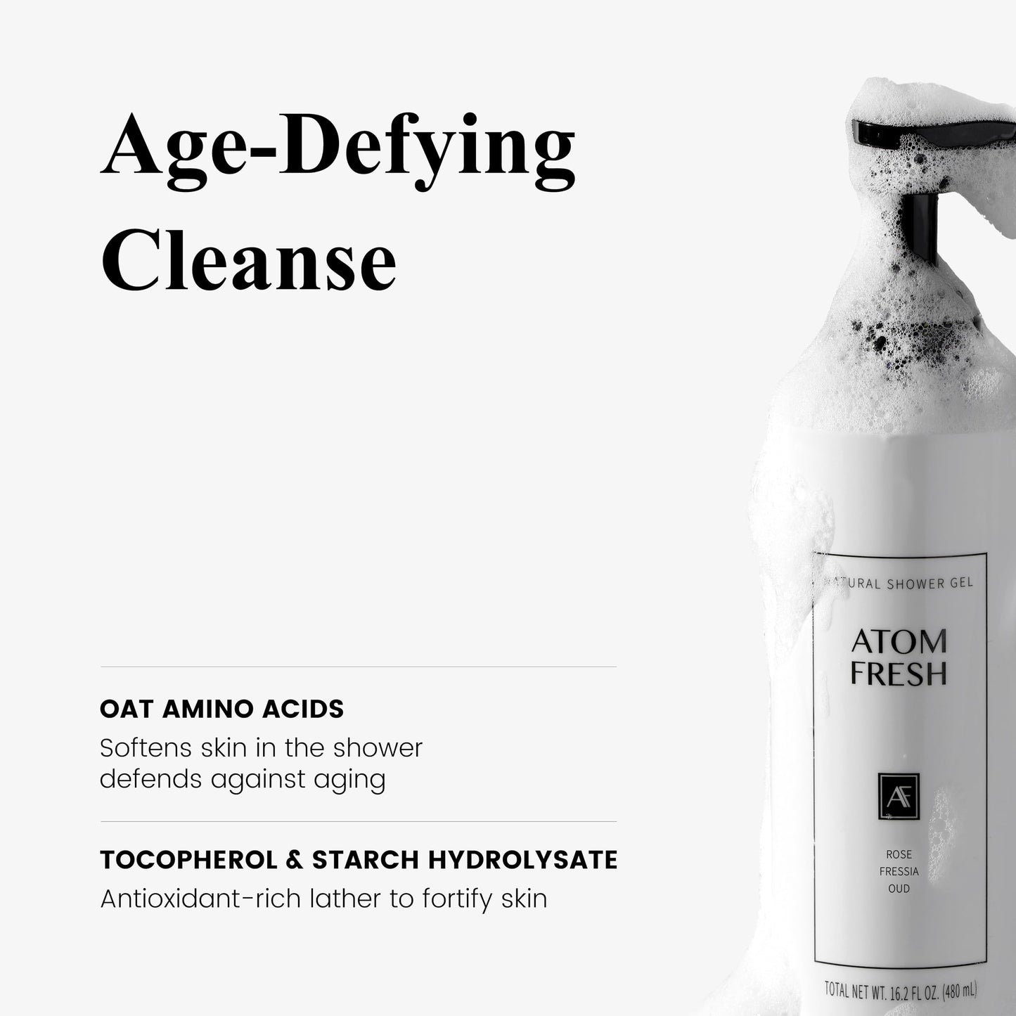 Atom Fresh Sulfate Free Body Wash for Sensitive Skin, Rose Fressia Oud Scented Natural Body Shower - Moisturizing Shower Gel & Gentle Cleanser for Women's Body Care, 16.2 oz Luxury Beauty Products