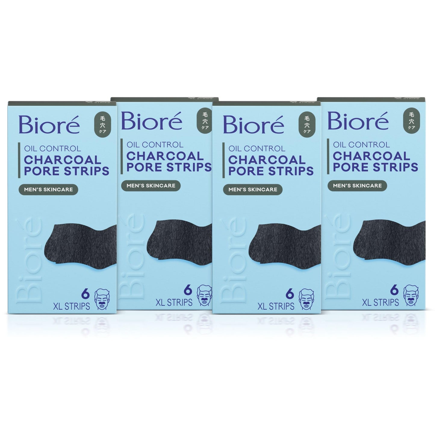 Bioré Men's Blackhead Remover Pore Strips, Charcoal Deep Cleansing Nose Strips for Blackhead Removal on Oily Skin, 6 Count (Pack of 4)