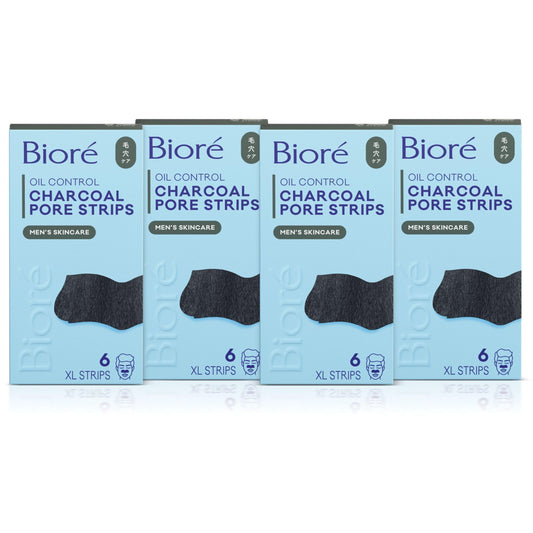 Bioré Men's Blackhead Remover Pore Strips, Charcoal Deep Cleansing Nose Strips for Blackhead Removal on Oily Skin, 6 Count (Pack of 4)