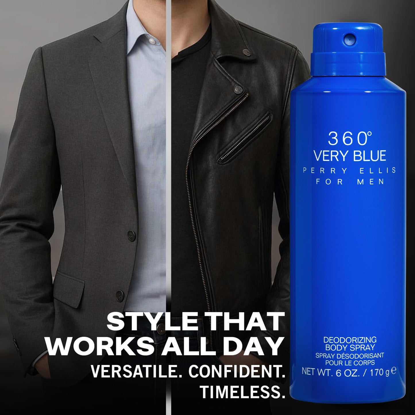 Perry Ellis 360° Very Blue Body Spray for Men - Body Spray Cologne, EDT, All Over Men's & Boys Mist with Notes of Citrus, Bergamot & Amber Fragrance - 6 oz