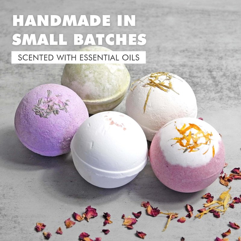 Handmade Bath Bombs Gift Set 6 Pack, Scented with Essential Oils, Spa Gift for Women