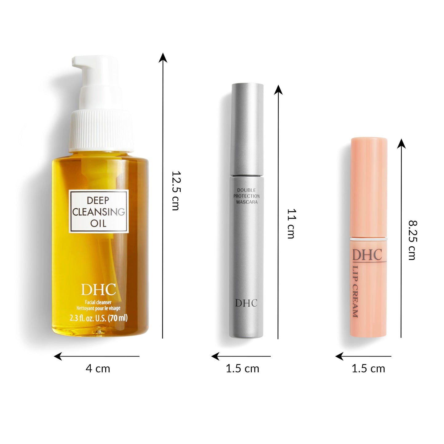 DHC Deep Cleansing Oil 2.3 Fl Oz., Lip Cream 0.05 oz. Net wt. and Mascara Perfect Pro Double Protection 0.17 oz. Net wt., Black