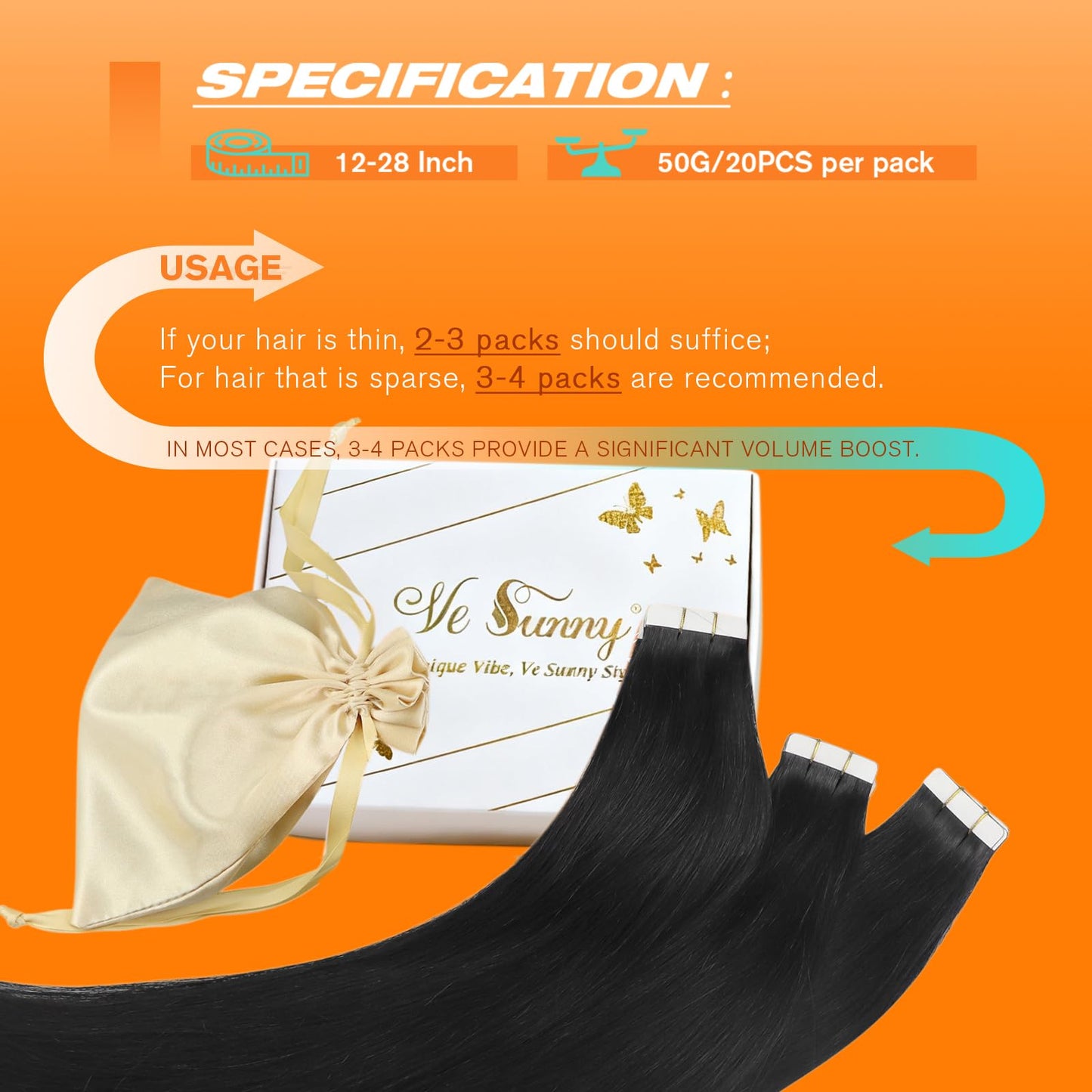 Sunny Hair Natural Black Tape in Hair Extensions Human Hair