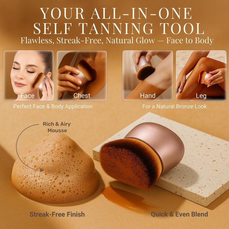 GOERTI Self Tanner Brush – Extra Large Kabuki Applicator for Self Tanning, Sunless Tanning & Body Foundation | Streak-Free Arc Design for Flawless Full Coverage on Legs, Arms, Back, Chest, Face & Feet