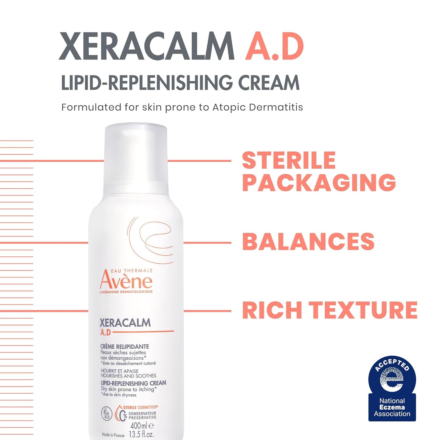 Avène XeraCalm A.D Lipid-Replenishing Cream | Eczema Relief for Dry, Itchy Skin - 6.7 Oz, Fragrance-Free, Safe for All Ages