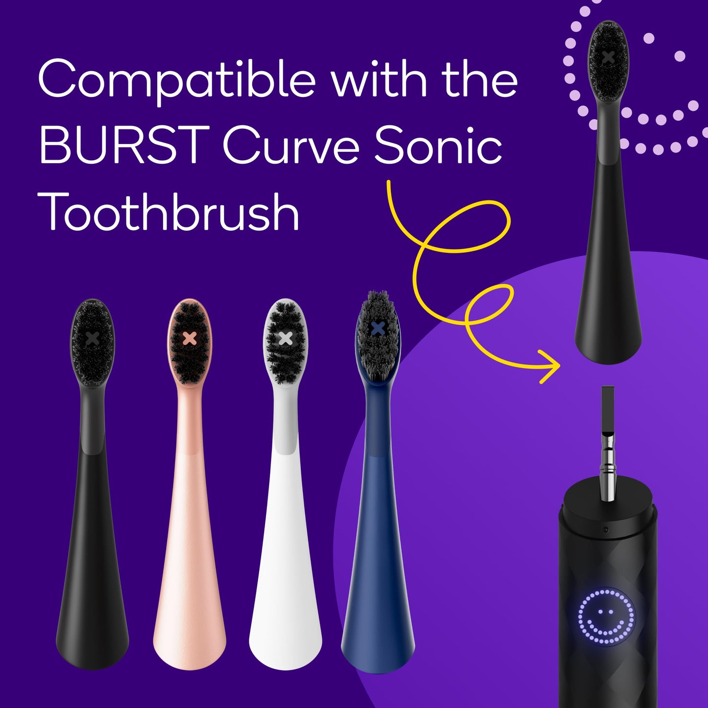 BURST Replacement Heads for Curve Sonic Electric Toothbrush (3 Pack/Black)