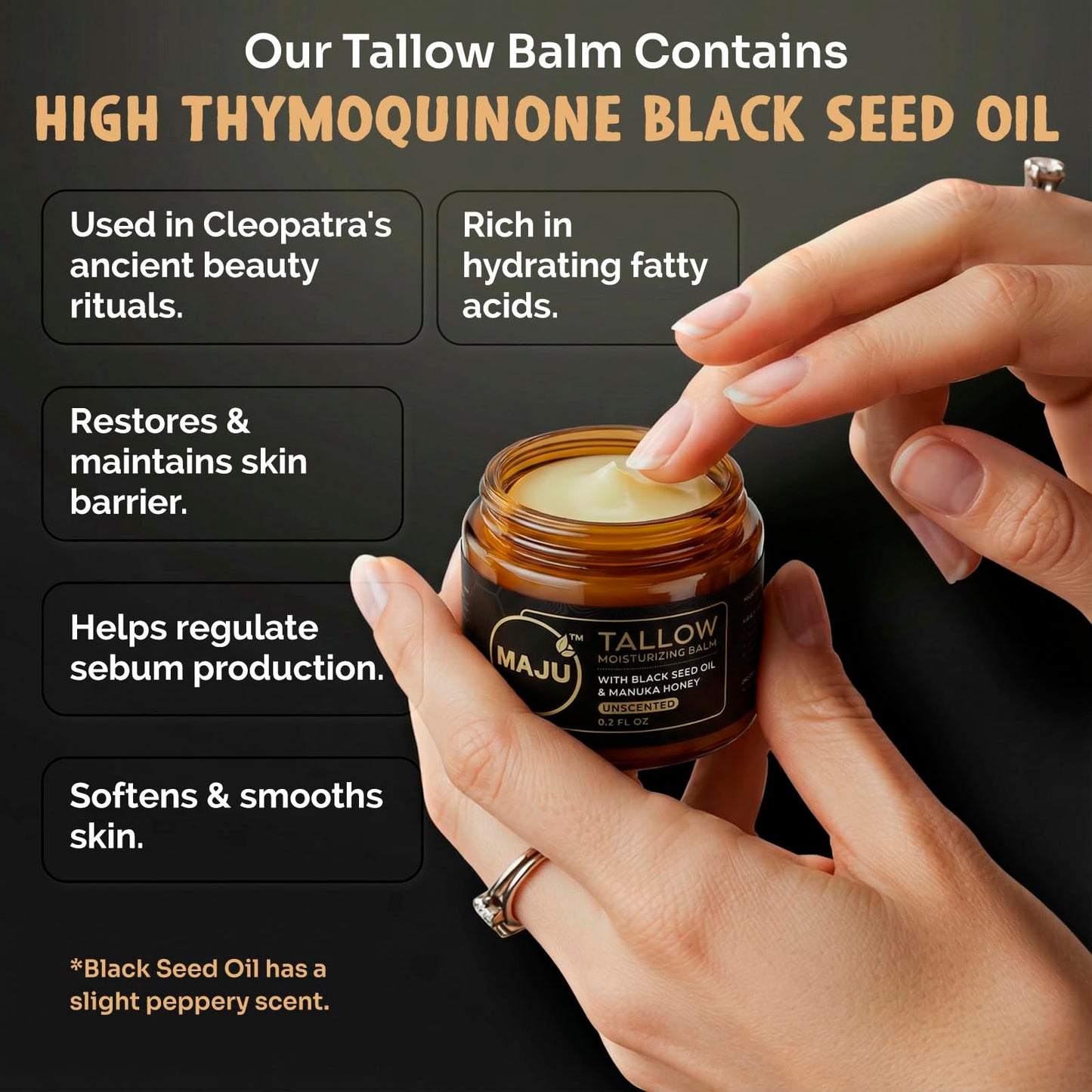 MAJU Beef Tallow Manuka Honey Balm, Unscented (2 oz), Grass-Fed Beef Tallow for Skin with Organic Black Seed Oil, Manuka Honey and Organic Beeswax, Skin and Face Moisturizer for Deep Hydration