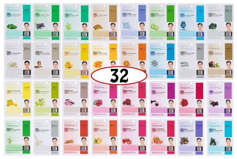 Korean Collagen Face Mask - Hydrating & Soothing Sheet Mask Set | 32 Combo Pack, Hypoallergenic Care for All Skin Types