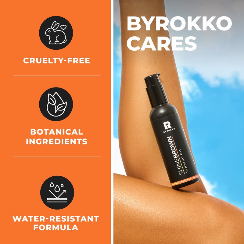 BYROKKO Shine Brown Tanning Oil – Dark Tan Accelerator with Coconut, Walnut & Hazelnut Oil for Outdoor Sun & Sunbed – Cruelty-Free, Water-Resistant - 5.07 Fl Oz