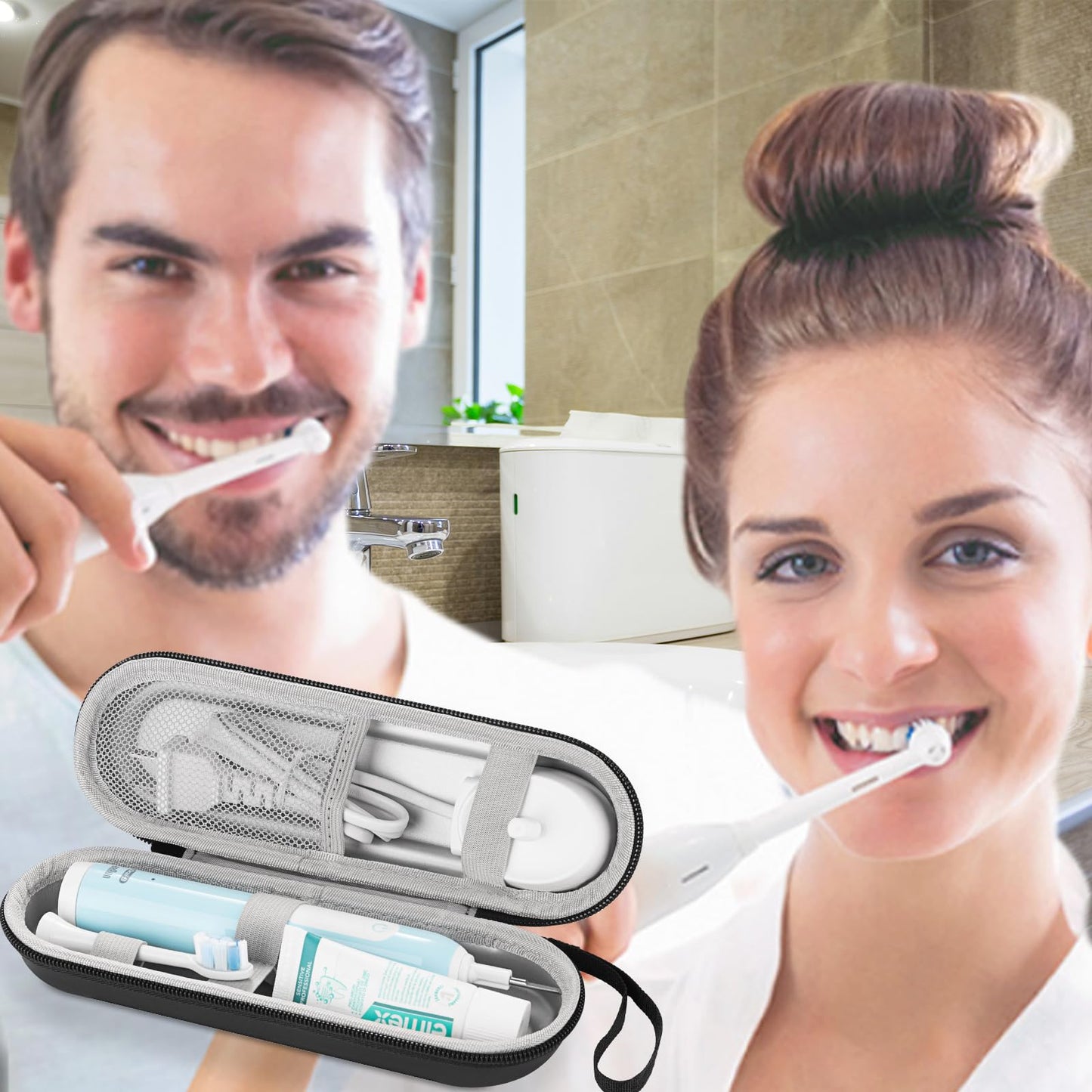 TYSORETY Toothbrush Travel Case for Oral B/Oral-B Pro 1000 1500 5000 7000 & Philips Sonicare 4100 1100 5300 5100 6100/iO Electric Toothbrush, Hard Protective Storage Bag (Black)