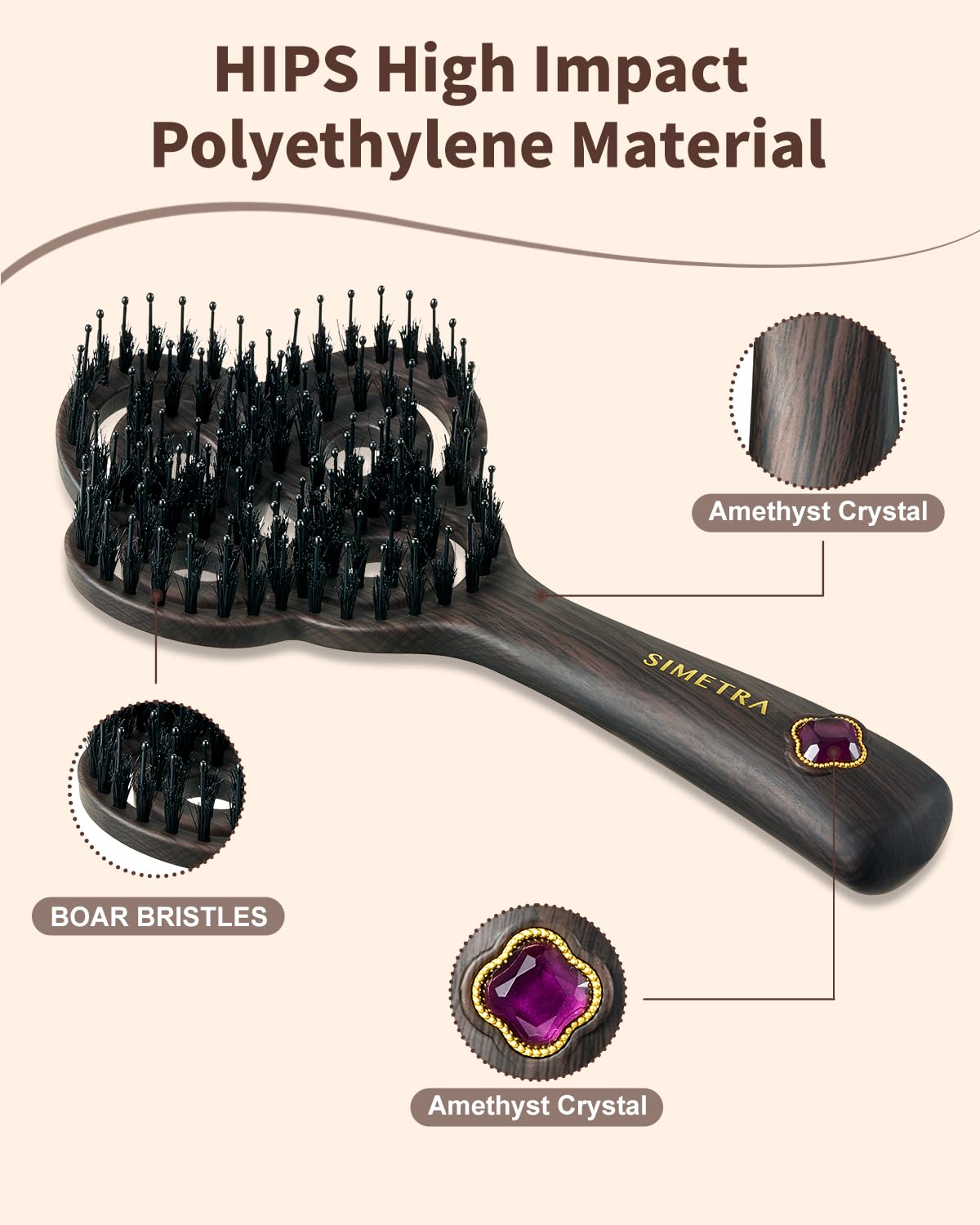 Detangling Brush, Boar Bristle Hair Brush for Thick Curly Thin Long Short Wet or Dry Hair Flexible Bristles Effectively Prevent Tangles, Natural Crystal Inlay Hair Brush for Men Women Kids
