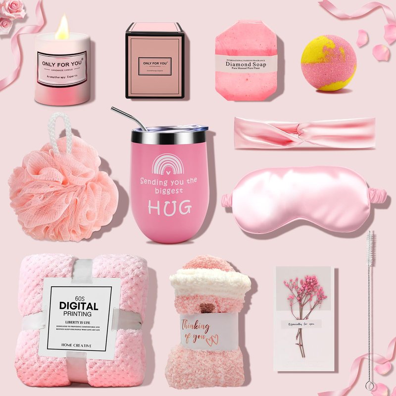 Birthday Gifts for Women - Self Care Gifts, Get Well Soon Gifts for Women, Unique Relaxing Spa Gifts Basket with Flannel Blanket, Tumbler, Socks, Soap & Candle, for Grandma Sister Mom, Wife, Her