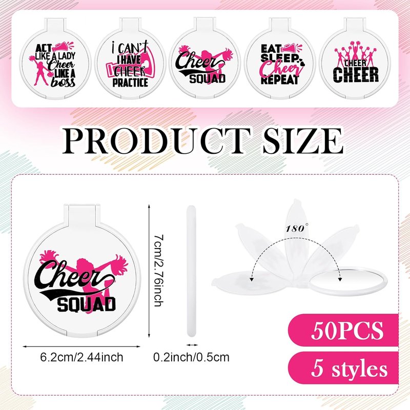 Cheerleader Gifts - 50 Pcs Compact Folding Pocket Purse Mini Makeup Mirror | Inspirational Travel Gift for Team Graduation (White)