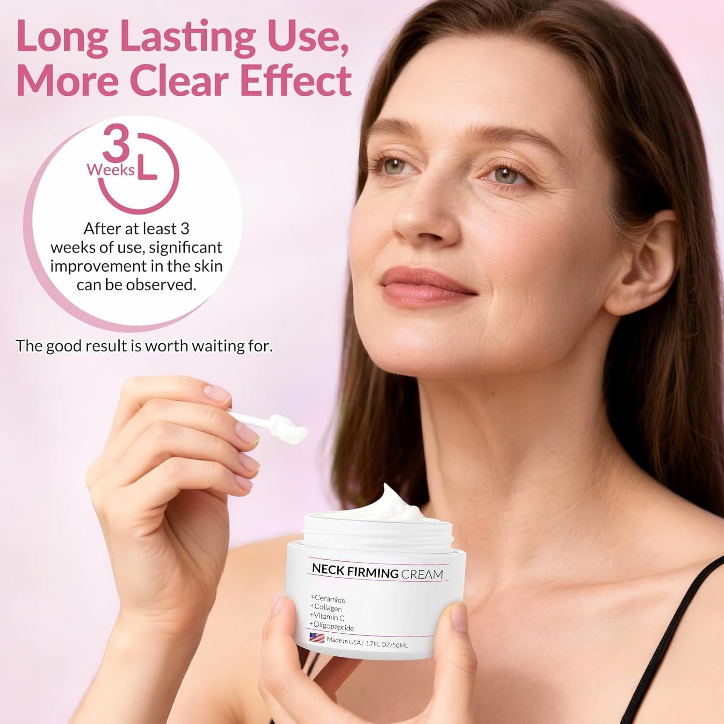Neck Firming Cream with Collagen & Hyaluronic Acid - Made in USA, Anti-Aging Moisturizer Neck Cream for Tightening and Lifting, Women Facial Skin Care Wrinkle Cream for Face Neck Décolleté-1.7 fl.oz