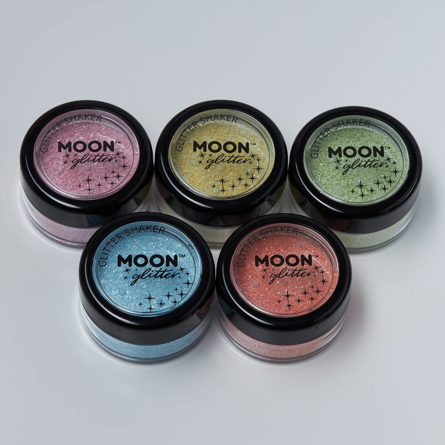 Pastel Glitter Shakers by Moon Glitter – 100% Cosmetic Glitter for Face, Body, Nails, Hair and Lips - 0.10oz - Set of 5 colours