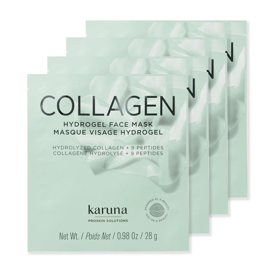 Karuna Collagen Hydrogel Face Mask 4-Pack - Anti-Aging K-Beauty Sheet Masks with Hydrolyzed Collagen, Hyaluronic Acid, 9 Peptides & Antioxidants - Hydrating 2-Piece Mask for Fine Lines, All Skin Types