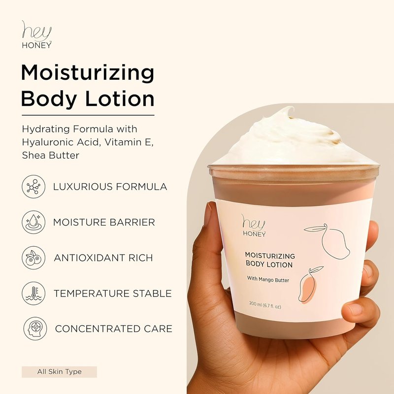 Mango & Honey Body Lotion - Water-Free Formula with Hyaluronic Acid & Ceramides for Dry Sensitive Skin | 6.7 oz