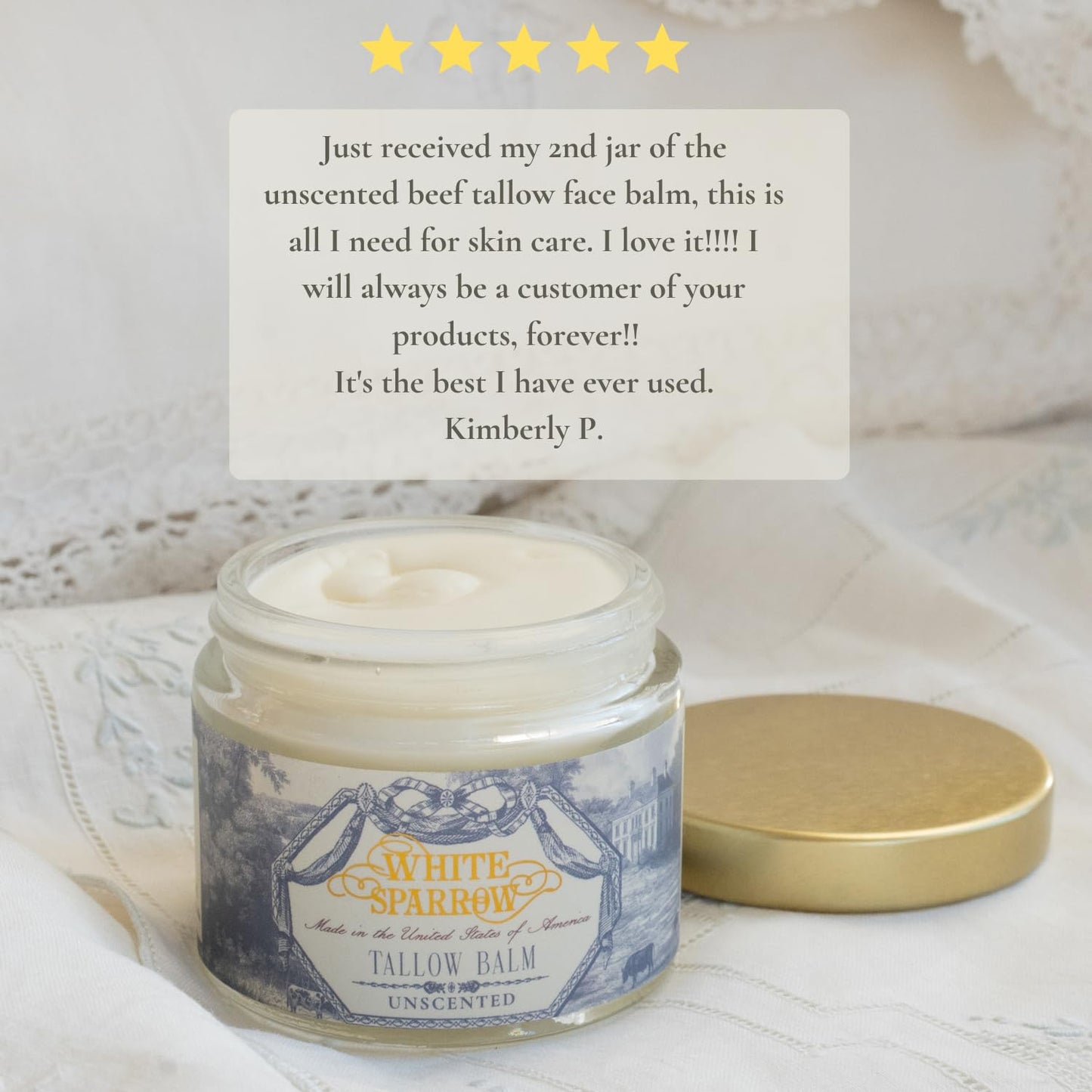 White Sparrow Farmacy Organic Grass Fed Tallow Balm - (Unscented) Organic Tallow from Grass Fed Cows & All Organic ingredients. For Face and Body. (2.0 oz)…
