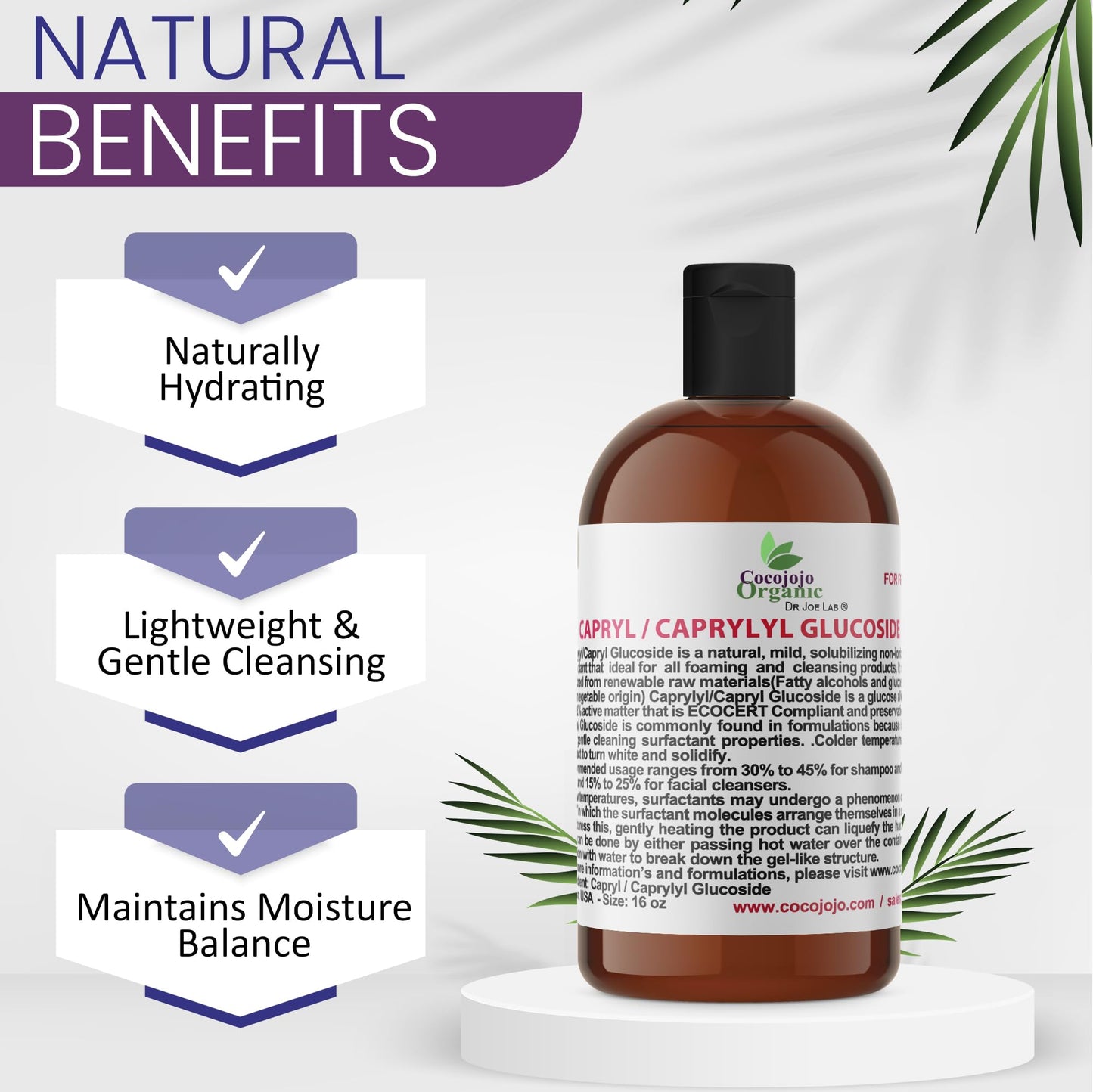 Dr Joe Lab Capryl Glucoside Liquid Surfactant - Caprylyl Natural, Plant Derived - DIY Skin Care - Shower Gels, Foaming, Body Soap, Shampoos Baby Products Face Cleansers - COCOJOJO (16 oz)