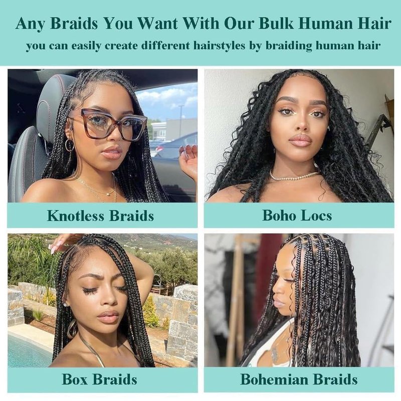 Human Braiding Hair - Deep Wave Bulk 12 Inch Brazilian Virgin Hair Weave | 3 Bundles, No Weft, Curly Extensions