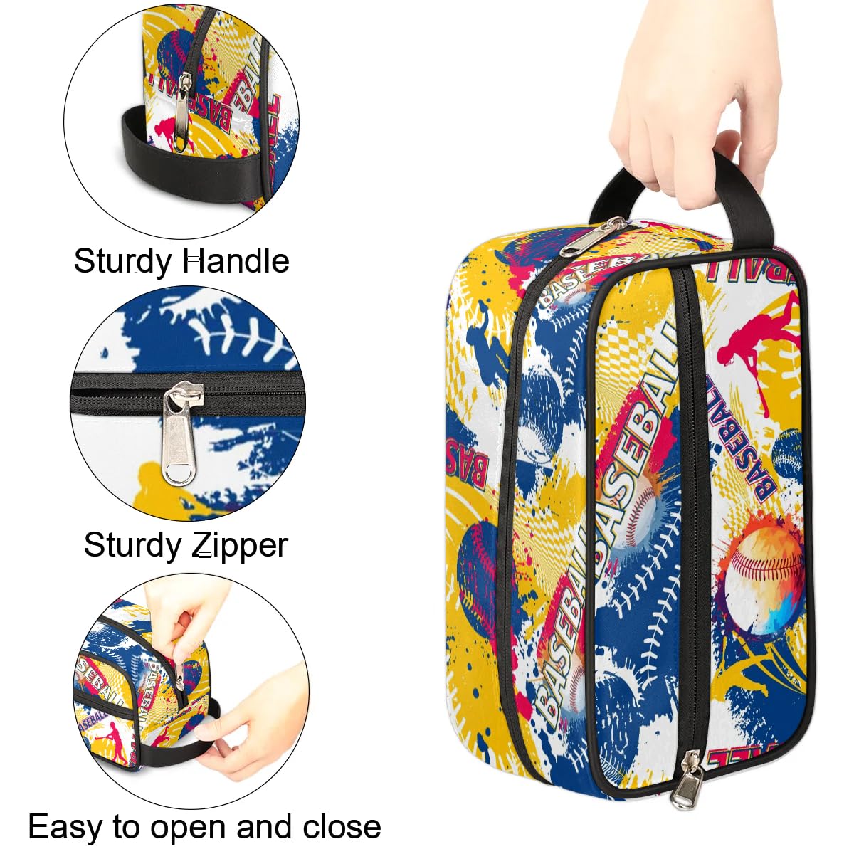FZDXZJJ Travel Toiletry Bag for Women & Men,Waterproof Lightweight Makeup Cosmetic Bag Organizer with Handle & Zip Pockets Shaving Toiletries Bag for Gym,Beach - Baseball