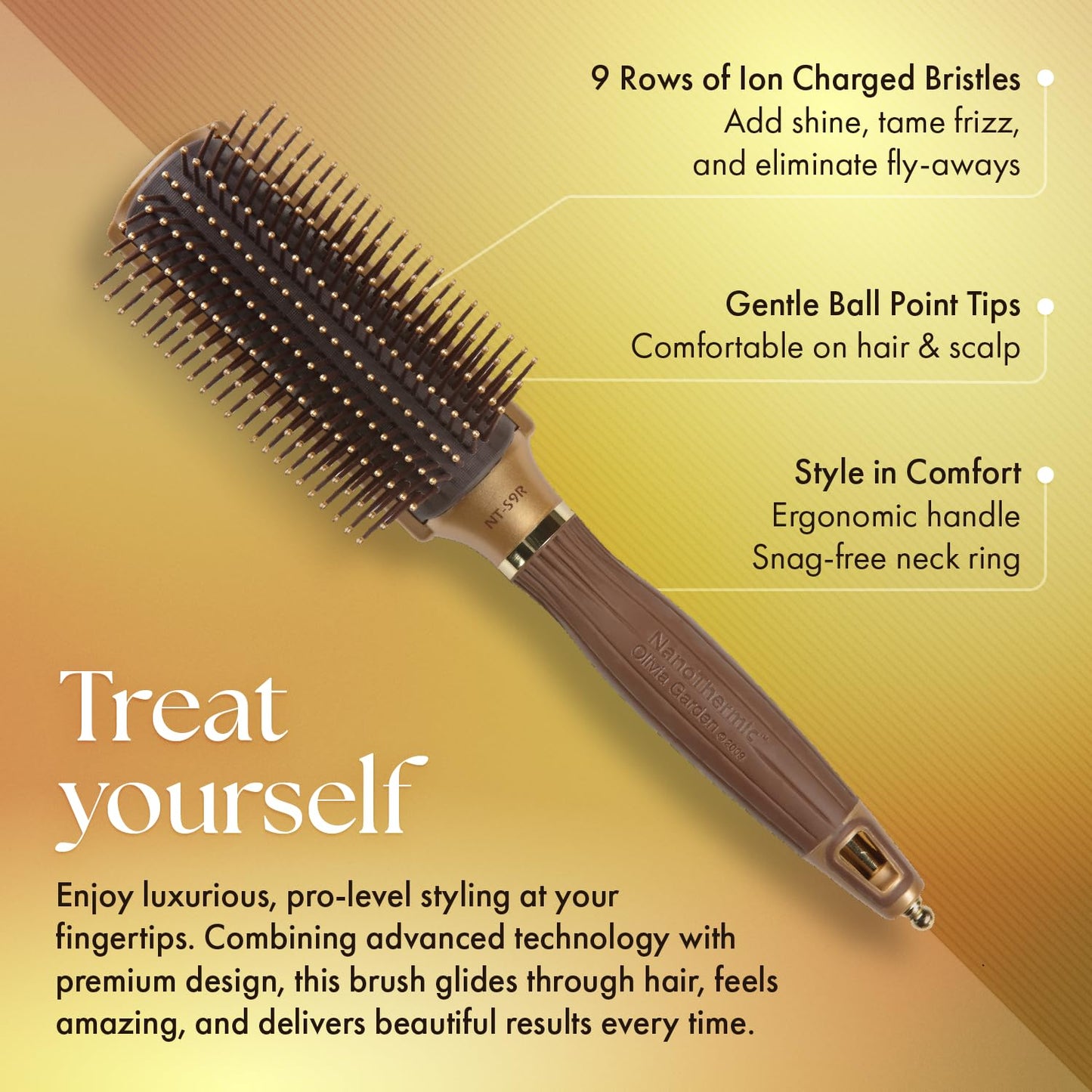 Olivia Garden Ceramic + Ion NanoThermic Styler Hair Brush - Daily Styling for All Hair Types - With Retractable Sectioning Pick, Styling