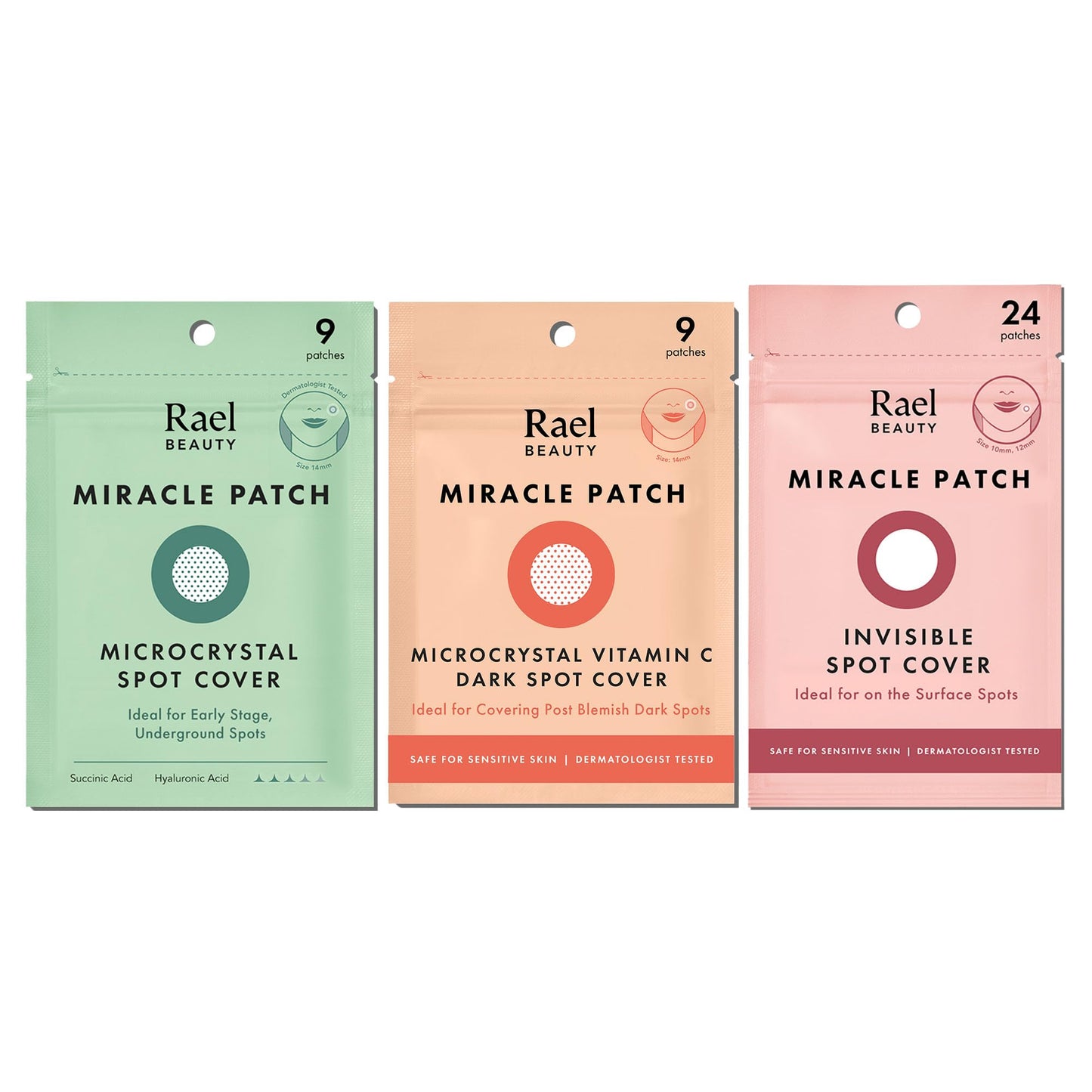 Rael Miracle Bundle - Microcrystal Spot Cover (9 Count), Invisible Spot Cover (24 Count), Dark Spot Cover (9 Count)