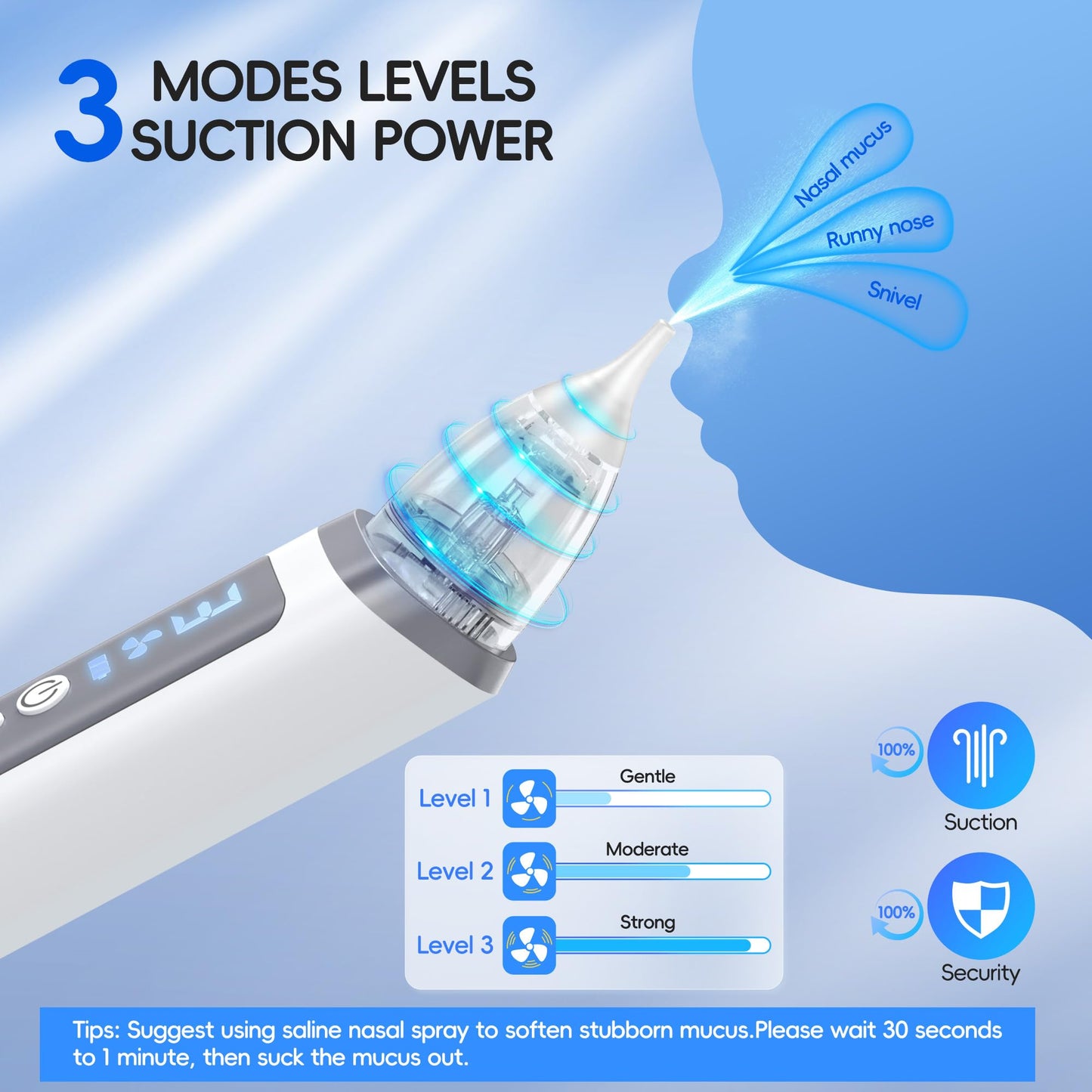 Medcodes Nasal Aspirator for Baby, Electric Nose Sucker for Baby & Toddler, Congestion Relief with 3 Levels Suction,Soothing Light & Nursery Rhymes (Large A)