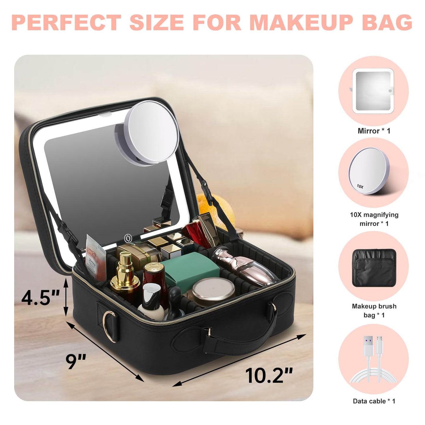Mocado Travel Makeup Bag with Mirror Travel Makeup Organizer Makeup Case