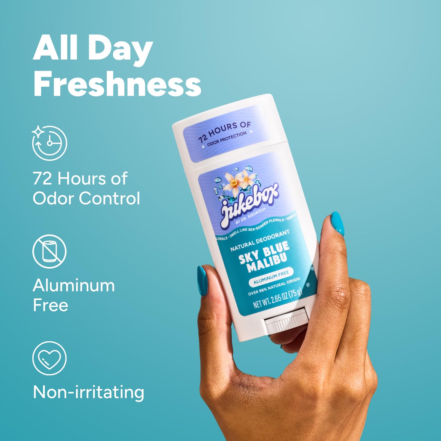 JUKEBOX Natural Deodorant for Women–Sky Blue Malibu Scent– Aluminum-Free, No Baking Soda, No Harsh Chemicals, Odor Blocking Technology, Neroli, Orange, Sea Salt-a Dr. Squatch Brand-2.65oz, 2 Pack