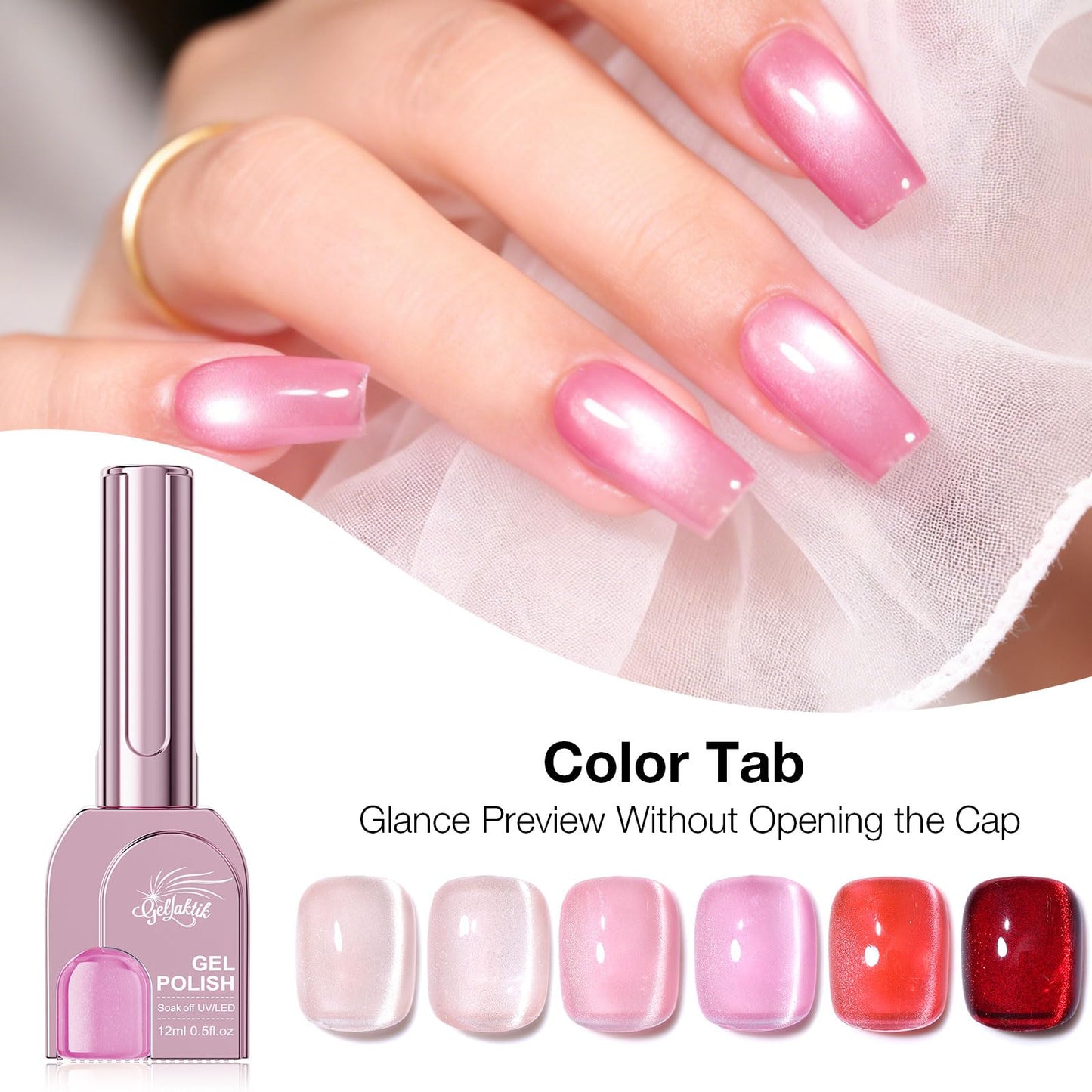 GELLAKTIK Glitter Cat Eye Gel Nail Polish Set 6 Colors 12ML w/Magnet Stick