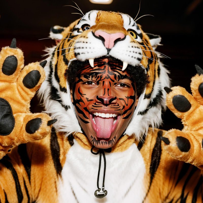 4 Sheets Tiger Face Halloween Temporary Tattoos, Large 6.9 x 6.9 Inch Tiger Face Tattoo Stickers for Kids and Adults - Perfect for Parties, Festivals, and Costumes