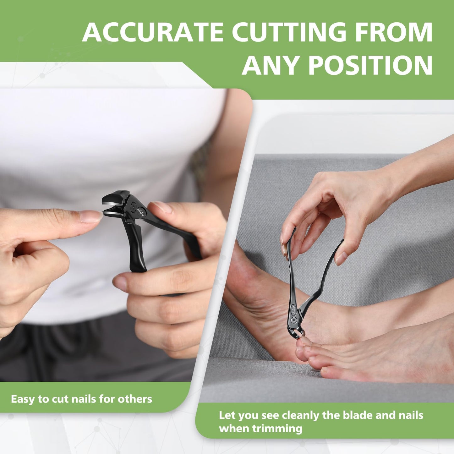 BALUCA Ergonomic Nail Clipper for Seniors - Straight Toenail Clipper for Thick Toenails and Fingernails, Long Handle Nail Clippers with Catcher, Precision Nail Trimmer for Men and Women - Black