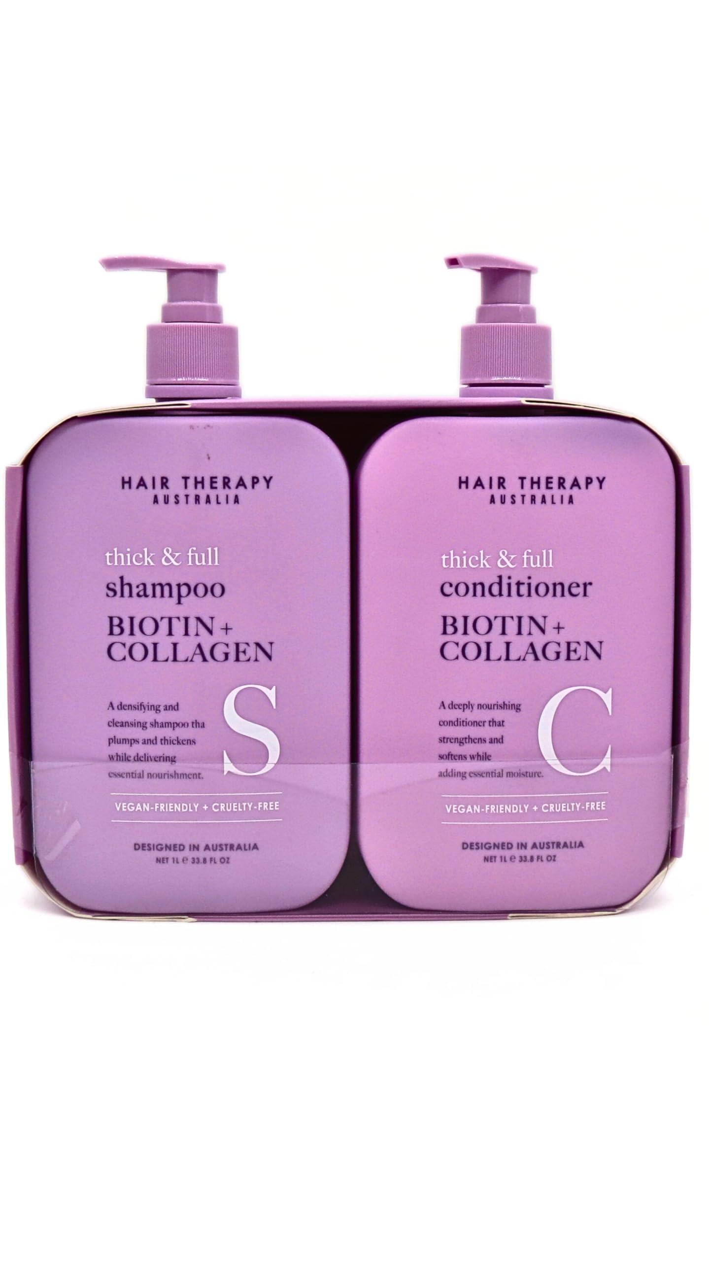 Hair Therapy Australia Thick & Full Shampoo & Conditioner Set | Biotin + Collagen | Deep Nourishing, Strenghtening, Softening, Purple