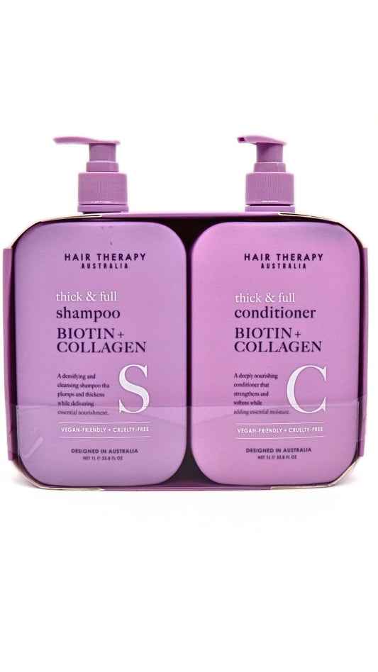 Hair Therapy Australia Thick & Full Shampoo & Conditioner Set | Biotin + Collagen | Deep Nourishing, Strenghtening, Softening, Purple