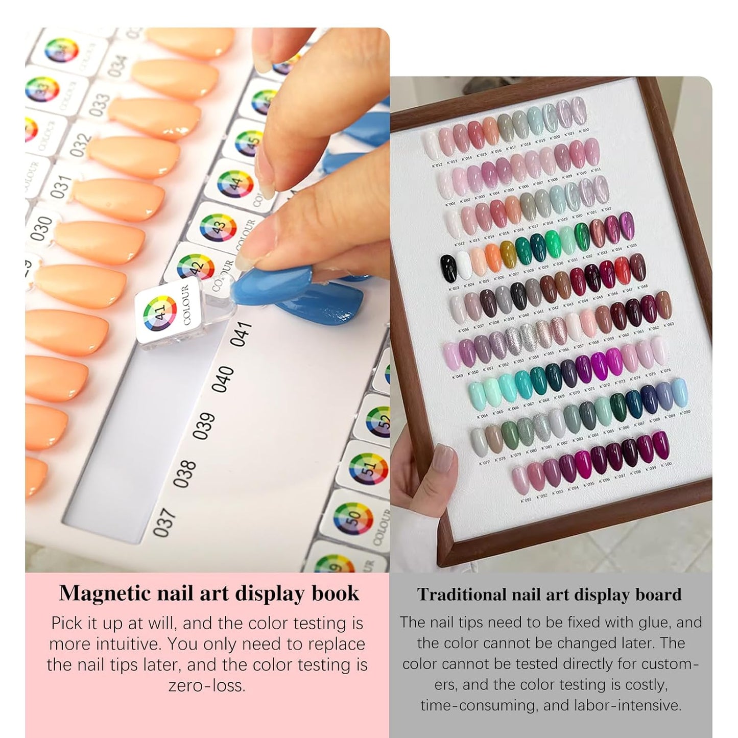 Magnetic Nail Swatch Book - 120 Magnetic Tips & Number Labels | Leather Color Display Book (Pink)