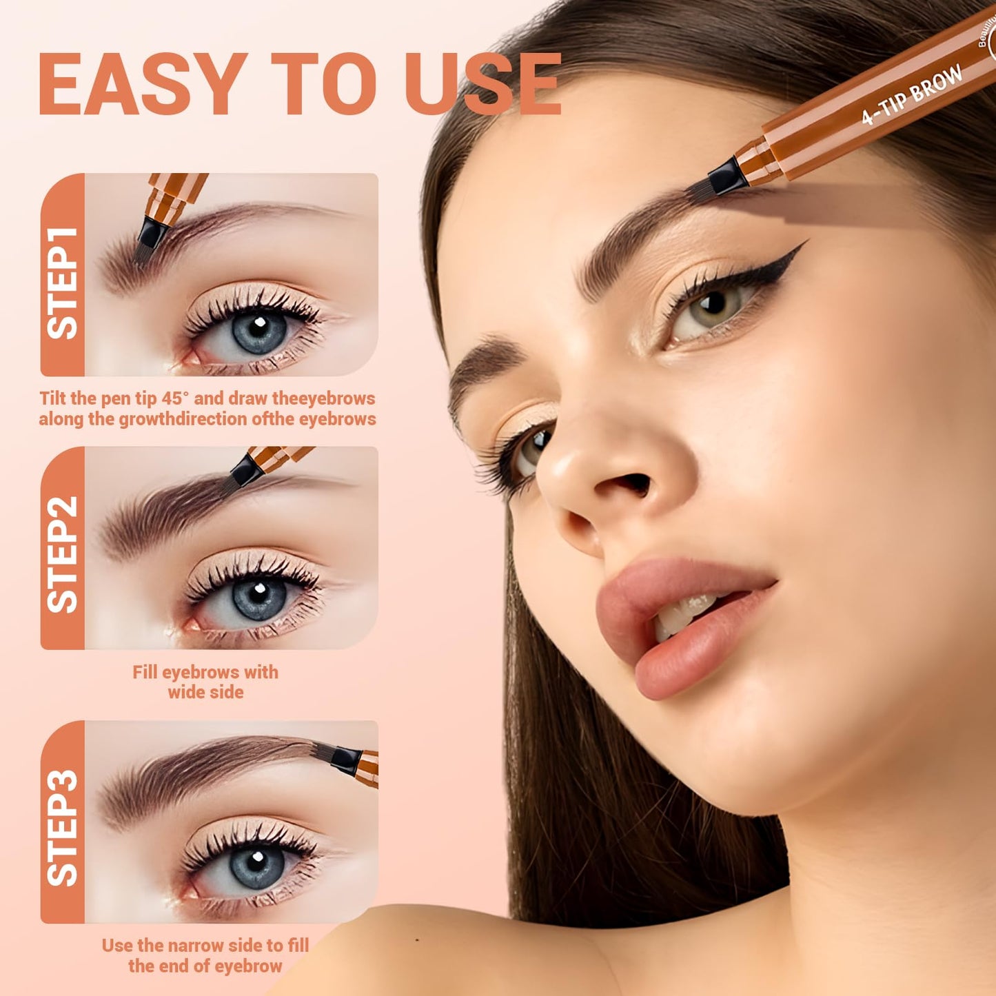 Microblading Eyebrow Pencil, Magic Eyebrow Contouring Pencil with a Micro-Fork Tip, 3D Waterproof 4 Tipped Eyebrow Pen for Hair-like Brows Makeup Effect for Women (02 Dark Brown)