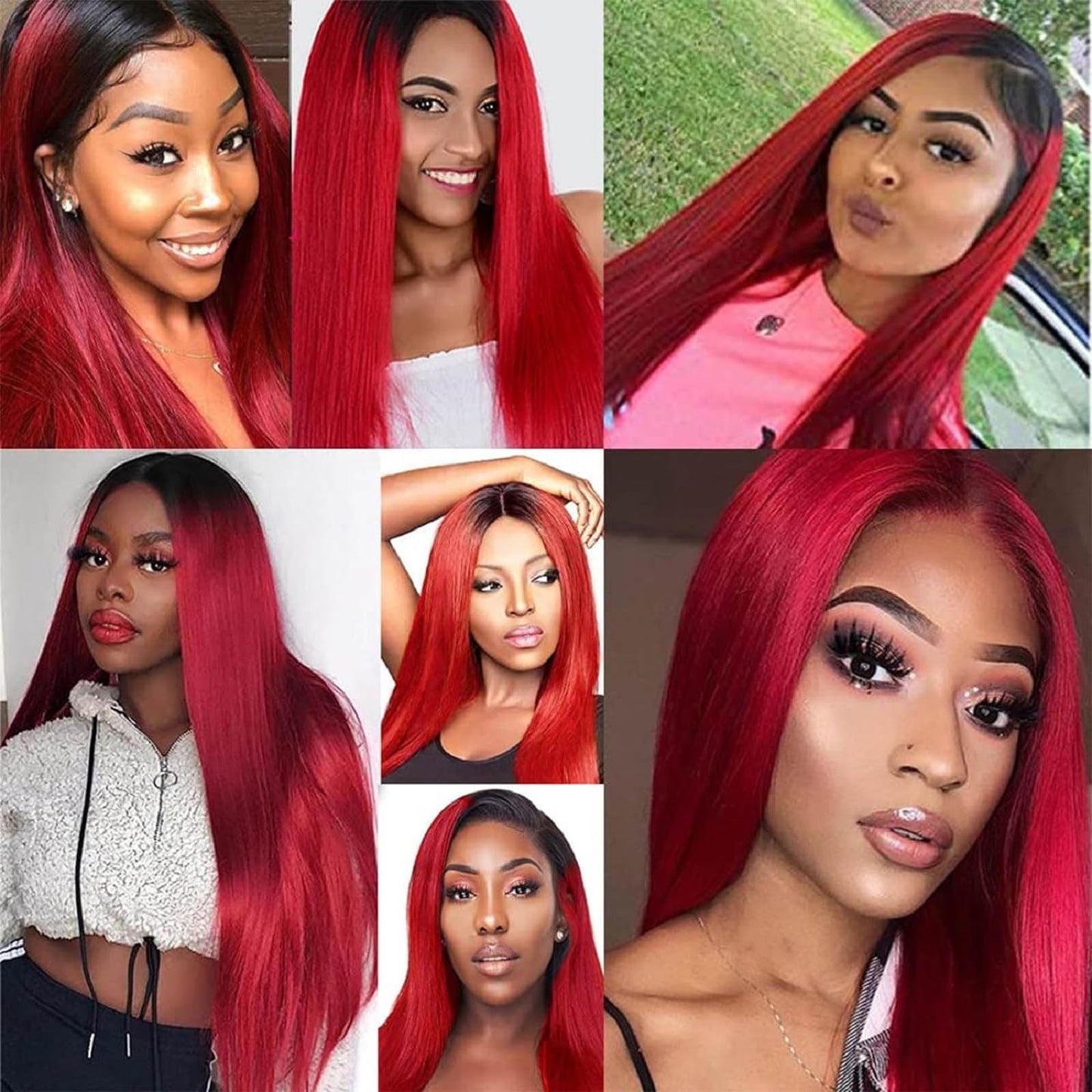 Ombre Red Human Hair Bundles 12 14 16 Inch Straight #1B Red Bundle Human Hair Extension 11A Brazilian Virgin Quick Weave Hair for Black Women