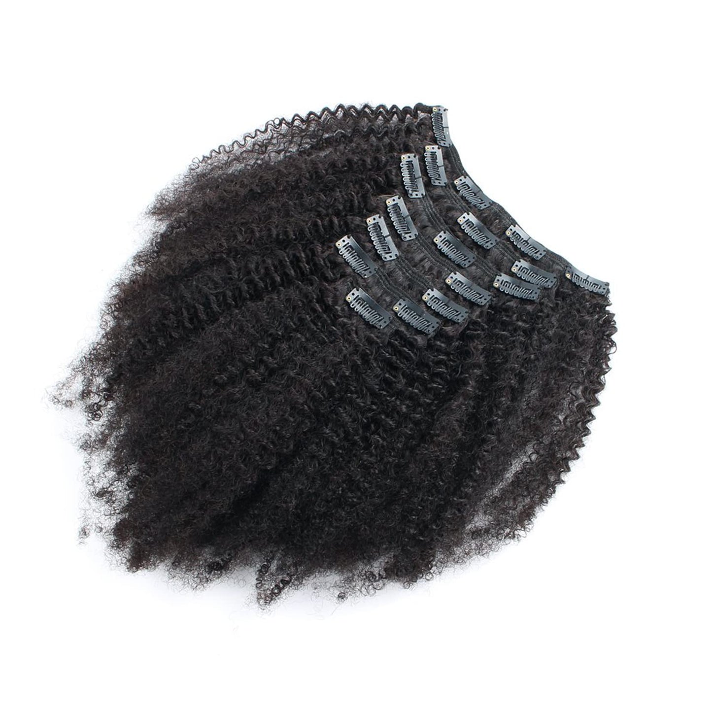 Kabadu 8pcs 120g/set Afro Kinky Curly Clip In Human Hair For Black Women Hair Extension 4B 4C Brazilian Virgin Human Hair Clip Ins for African American Natural Black Color(14inch)