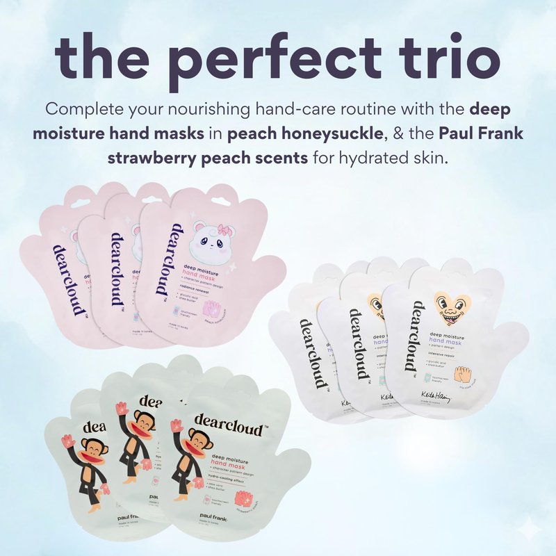 dearcloud Deep Moisture Hand Mask – Glycolic Acid & Shea Butter – Hand Mask for Dry Cracked Hands – Peach Honeysuckle (3 Pairs/ 6 Gloves)